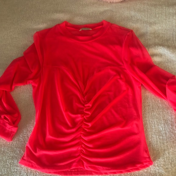 NWOT Mock Neck Silky Sheer Neon Coral LS Top size Lg - Picture 6 of 6